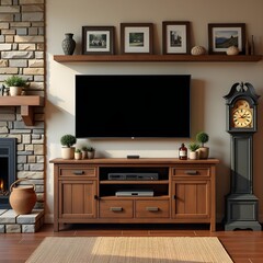 tv unit furniture, inviting living space with large flat-screen tv and family photos