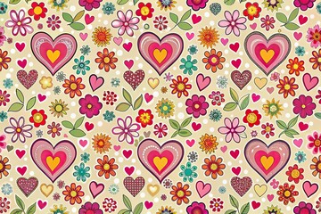 Leading Lines seamless pattern with hearts and flowers