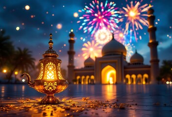 Obraz premium Vector Illustration Ramadan Kareem Lantern. 