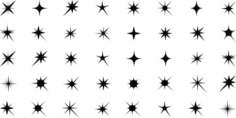 Sparkle star icons. Abstract sparkle icon, shine icon, clean icon, star, icon shape vector illustration. Different black sparkles icons. Vector illustration