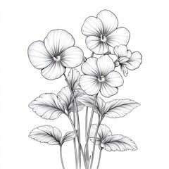 Black and White Line Drawing of Flowers