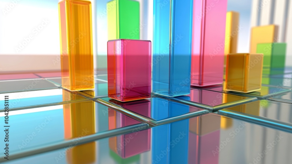 Poster colorful abstract 3d chart design with glass blocks