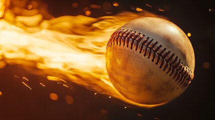 Fiery baseball in motion with dynamic sparks