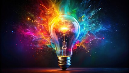Explosive colorful light bulb on a dark background