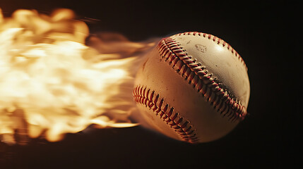 Baseball in motion with fiery trail effects
