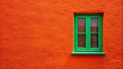 Fototapeta premium Extreme close-up of green window on orange red wall