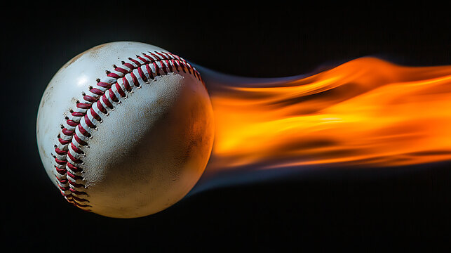 Baseball soaring with dynamic motion and fiery trail