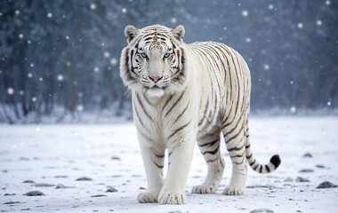 Obraz premium white tiger in snow scape 