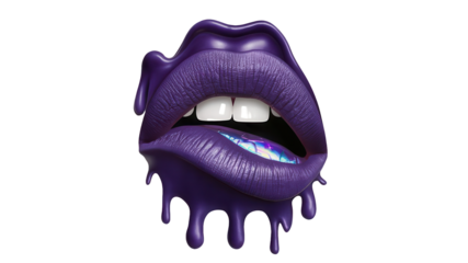 Purple glossy lips isolated on a white background.