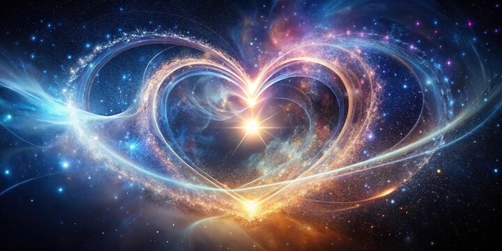 Ethereal heart swirls of light and stardust in cosmic harmony forced perspective