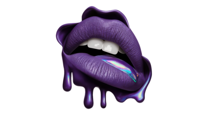 Purple glossy lips isolated on a white background.
