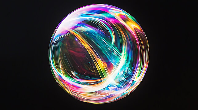 Colorful abstract bubble with swirling light patterns