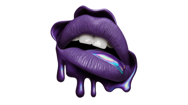 Purple glossy lips isolated on a white background.