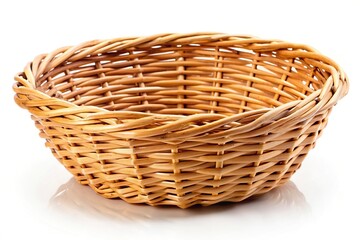Close-up wicker basket without handle on white background