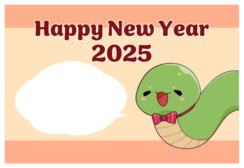 吹き出しと笑顔のヘビの2025年の年賀状素材