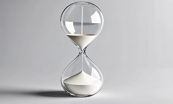 Hourglass with white sand, a symbol of time