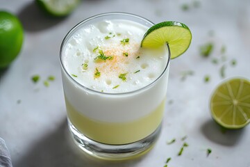 Pisco Sour Cocktail with Lime Garnish in a Glass