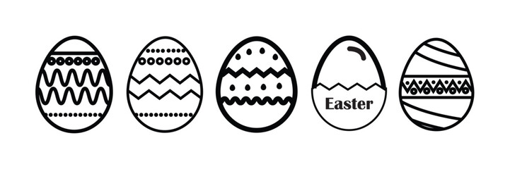 Easter Eggs collection.Set of Easter eggs simple line icons. Vector icons of eggs with ornament in flat design.