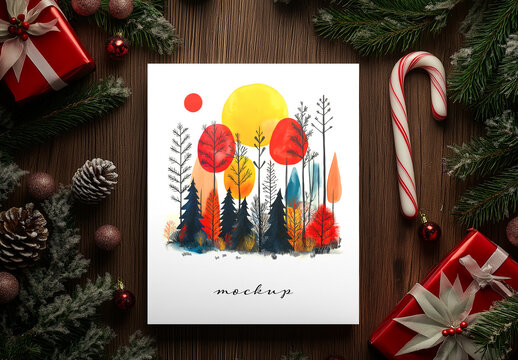 Realistic New Year & Christmas Greeting Card Mockup &ndash; AI-Generated Design for Holiday, Festive Seasons, and Customizable Messages