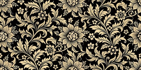 Fototapeta premium Extreme close-up floral pattern background in black and cream colors
