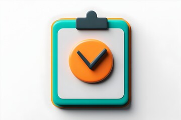 Evaluation Icon on Clipboard with Smooth Edges and Minimal Design in Orange and Teal Colors on