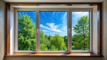 Fototapeta premium Extreme close-up of modern residential window with trees and sky in background