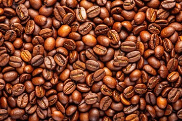 Obraz premium Extreme close-up of roasted coffee beans forming a background pattern