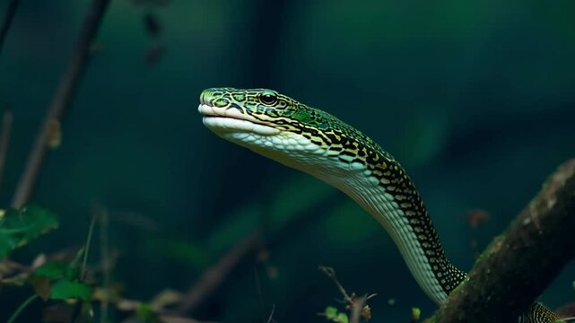 green snake on a tree. generative ai 
