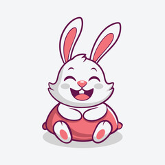 Happy Bunny Sitting on a Red Pillow Cartoon Vector Icon Illustration.