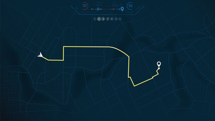 Online location tracking with data of arrive time on city map. Huge city map with roads streets as background. Vector illustration