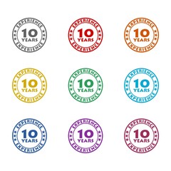 10 years experience icon isolated on white background. Set icons colorful