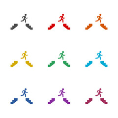 Man jumping over the abyss icon isolated on dark background