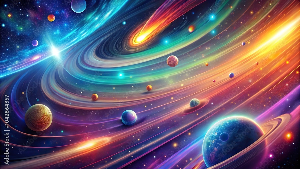 Wall mural colorful background with swirling vortices and shooting comets at a tilted angle