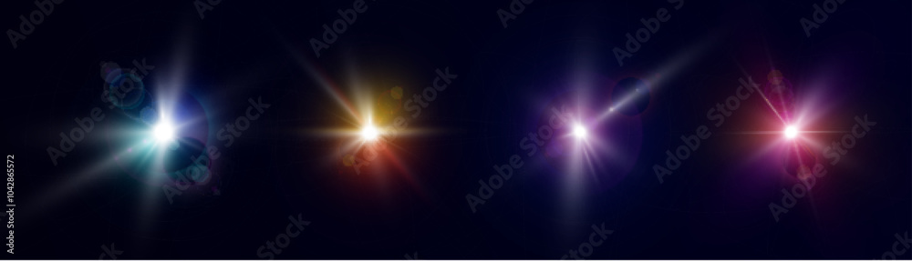 Poster glow effect of bright multicolored flowers. light effect of bright glowing light. star bursts with t