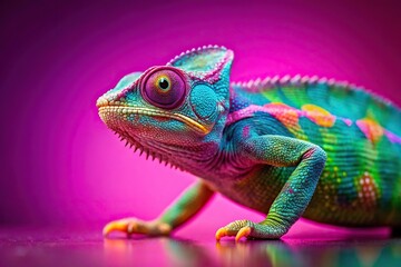 Obraz premium Colorful chameleon blending into pink background