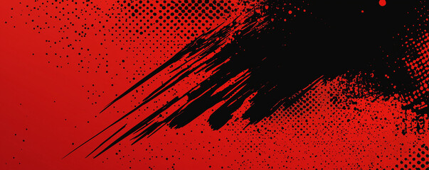 A dynamic abstract black and red background with brush strokes. AI generation
