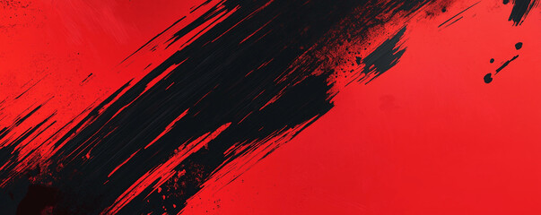 A dynamic abstract black and red background with brush strokes. AI generation
