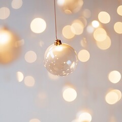 Hanging Christmas ornament with glowing bokeh lights