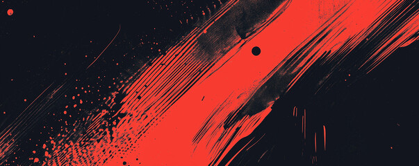 A dynamic abstract black and red background with brush strokes. AI generation