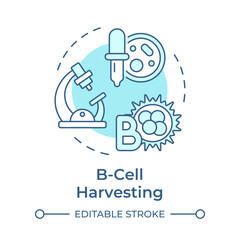 B-cell harvesting soft blue concept icon. Antibody production. Hybridoma technology. B-lymphocytes. Round shape line illustration. Abstract idea. Graphic design. Easy to use in article