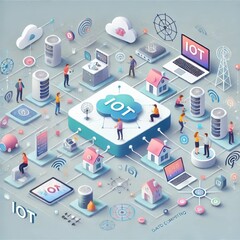 クラウド・IT・デジタル・マーケチィングのアイソメトリック画像 Isometric image of cloud, IT, digital marketing