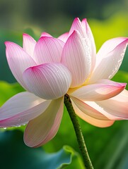 Close-up of a blooming lotus flower with vibrant petals