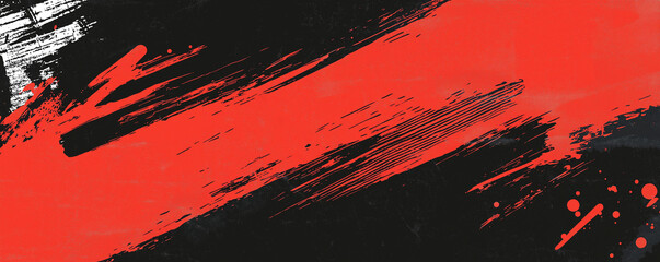 A dynamic abstract black and red background with brush strokes. AI generation