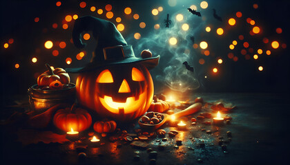 Pumpkin Lantern and Flickering Lights