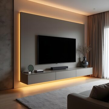 tv unit in room, high-tech entertainment center with sleek design