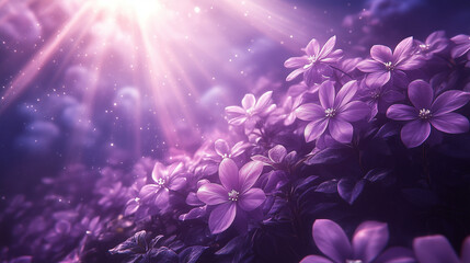 光に照らされる紫の花畑