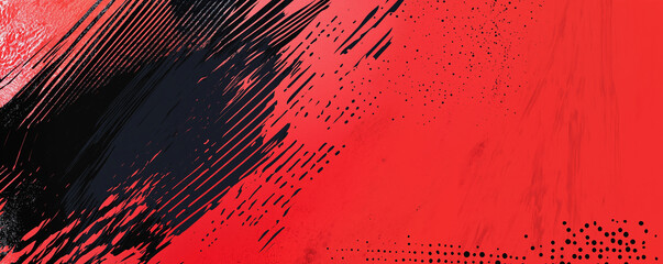 A dynamic abstract black and red background with brush strokes. AI generation