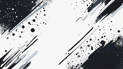 Abstract black brush strokes grunge dynamic textures and patterns on white background. AI generation
