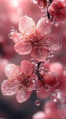 Water droplets from peach blossoms, giving the skin a natural luster