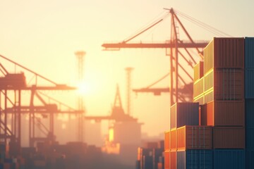 Fototapeta premium Golden Hour at the Docks: Shipping Containers Glow